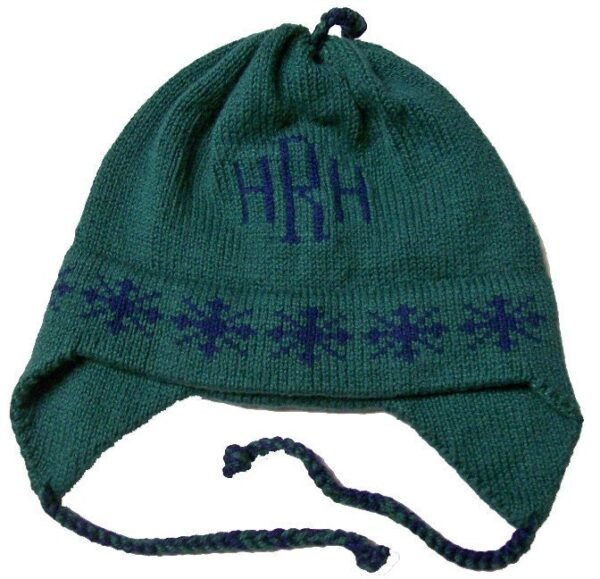 Personalized Earflap Hat - Snowflakes Monogram